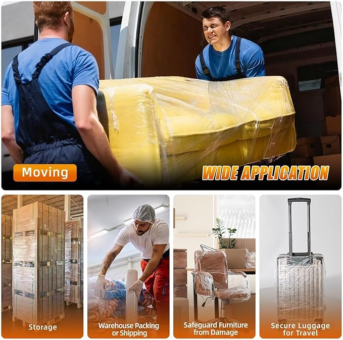 18 inch Stretch Film Shrink Wrap for Moving Supplies, 1 Pack Industrial Strength Stretch Plastic Wrap Roll for Pallet Wrapping Shipping Moving Boxes Storage Furniture,1000ft, Clear