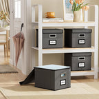 Huolewa File Organizer Box with Lid, Collapsible File Folder Organizer for Office Document Storage, Filing Box with Plastic Slide for Letter/Legal Size Hanging Files, Dark Grey