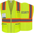 Security Vest for Men Women, Reflective Safety Vest with Pockets, Hi Vis Work Wear with Zipper, High Visibility Apparel, ANSI Compliant, Yellow, 5XL