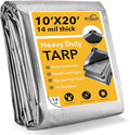 Tarp 10x20 Feet 14 Mil Heavy Duty Waterproof Tarp, Large Multipurpose Cover with Brass Grommets and Reinforced Edges, UV Resistant Thick Poly Tarps for Outdoor Camping Tent Pool Car