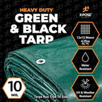 Heavy Duty Poly Tarp 20' x 20' - Bulk Full Pallet (144 Pack) Thick Waterproof, UV Blocking Protective Cover - Reversible Green & Black - 10 Mil Thick Polyethylene - by Xpose Safety