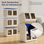FLEXIMOUNTS 304 QT Stackable Storage Bins With Lids, Collapsible Plastic Storage Bins, Closet Organizers and Containers with Doors For Home and Built-in Wheels, 4 Pack Cubes, Milky White