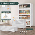 225Gal Stackable Storage Bins with Lid and Wheels, 900QT Plastic Collapsible Storage Boxes with Doors, Closet Organizer and Storage Cabinet for Home Kitchen Office Dorm Room, 5Pack White