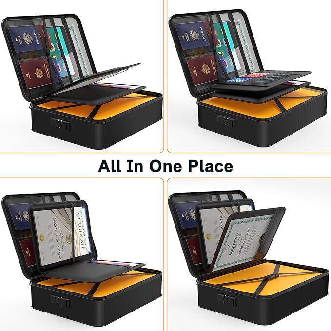 Noiposi Document Organizer with 5200℉ Heat Insulated, 16.1"x11.4"x4.3" Waterproof and Fireproof Document Box with Lock, Home Strong Fireproof Safe Storage Box for Legal Size Documents and File
