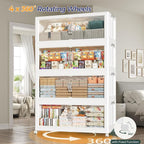 360QT Extra Large Stackable Storage Bins with Lid & Wheels & Doors, 90Gal Foldable Collapsible Closet Organizers, Plastic Cabinet Box Container Drawer for Home Kitchen Bedroom, 3Pack White