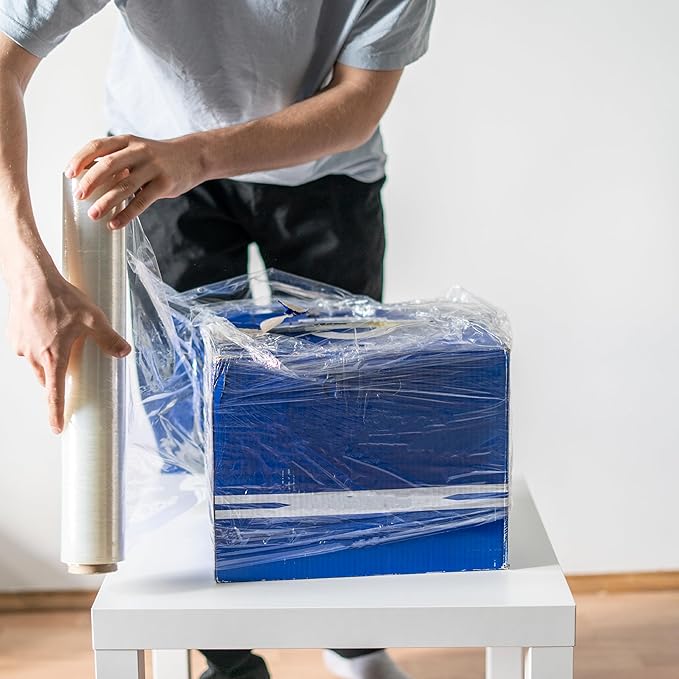 PSBM 4 Rolls 18 Inch x 1500 Feet 80 EQ Stretch Film/Wrap, Heavy Duty Industrial Strength Up to 800% Ultimate Stretch, Clear Shrink Plastic Wrap for Moving, Packing, Shipping & Storage
