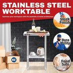 DuraSteel 24x12 Small Stainless Steel Table - NSF Metal Narrow Commercial Food Prep Side Worktable with Under Shelf - For Laundry Room, Kitchen, Outdoor Grill, Small Spaces