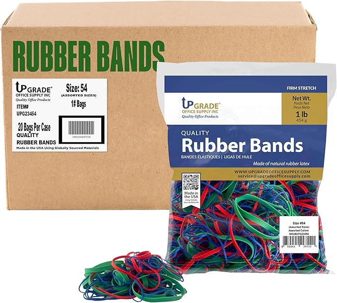 Upgrade Rubber Bands, Assorted Sizes & Colors, 1 lb 3-Pack, USA