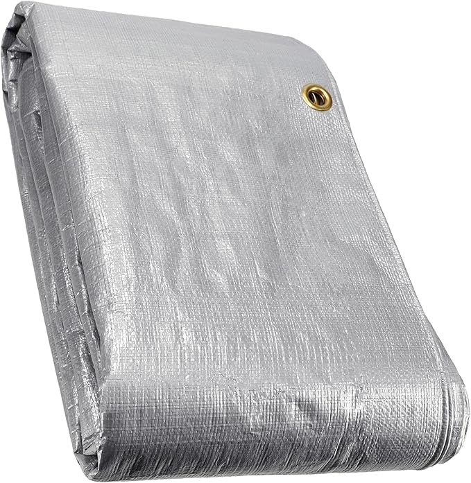 WHITEDUCK Super Heavy Duty Poly Tarp Cover 16 Mil & 10 Mil with Grommets and Reinforced Edges (Brown, White & Silver Black) (Silver Black- 10 Mil, 15' x 20')