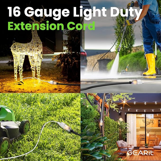 GEARit 360 Rotating Plug Indoor Outdoor Extension Cord Waterproof 15ft - 16 Gauge 16/3 AWG, 13A 1625W, 3 Prong Heavy Duty Extension Cord Weatherproof Power Cable for Outdoor Landscaping, Lights, ETL
