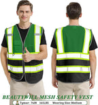 10 Pack Custom Safety Vest Customized Logo Mesh Vest Class 2 High Visibility Reflective Vest with Pockets Workwear（Green Black，S ）