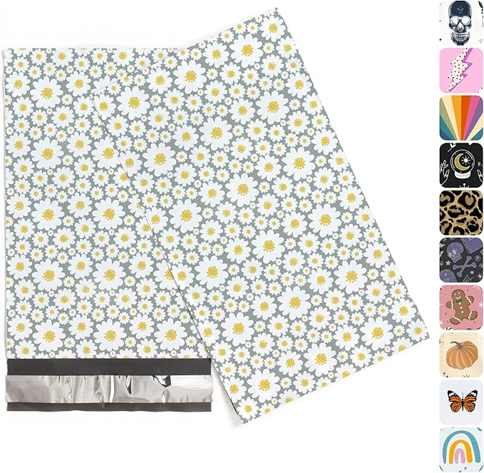 6x9 Poly Mailers – Floral Daisy – Waterproof, Tear-Resistant Shipping Bags with Adhesive Seal – 200 Pack – Package Mint