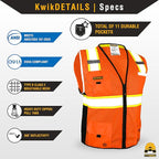 KwikSafety - Charlotte, NC - BIG KAHUNA Safety Vest [11 Pockets] Class 2 ANSI OSHA Reflective High Visibility Heavy Duty Surveyor Construction Lightweight Industrial Work Gear/Orange Large