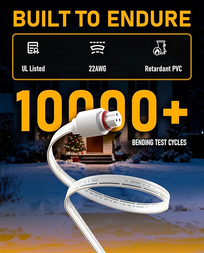 16FT Extension Cable for Govee Permanent Outdoor Lights (H705A-H706C), IP68 Waterproof 3-Pin Extension Cord, 22AWG Pure Copper Wire, Expand Holiday Lighting for Christmas, New Year, Roof