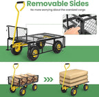 Homdox MAX 880 Lbs Garden Cart, Heavy Duty Foldable Mesh Steel Garden Wagon with 180° Rotating Handle and 10 Inch Tires, Pullable Yard Cart for Yard Garden Beach Farm, Yellow with Bag