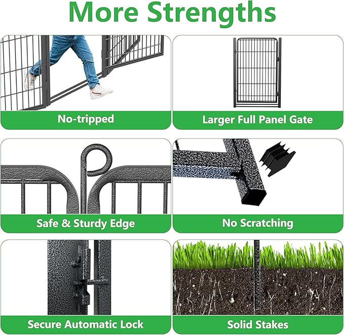 Decorative Garden Fence with Gate, 32 in(H) x 43 ft(L) Rustproof Metal Fence Panels No Dig Fence with Full Panel Gate, Dog Fence Outdoor for Yard, Animal Barrier Garden Fencing for Yard