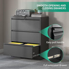 3 Drawer Lateral File Cabinets with Lock,Black Metal Lateral Filing Cabinet for Home Office,Wide Steel Storage Cabinet Commercial Drawer Cabinets for Legal/Letter/A4 Size Files Assembly Required