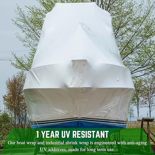 Farm Plastic Supply Polyethylene Plastic Shrink Wrap - 7 mil – Boat Shrink Film for Heat Gun, Industrial Shrink Wrap, Plastic Sheeting for Storage & Protection (White, 17' x 20')
