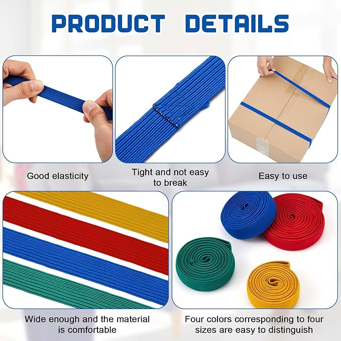12 Pcs Extra Large 42" 36" 30" 25" Moving Rubber Bands for Furniture Elastic Variety Heavy Duty Moving Bands for Mover Pallets Blankets Boxes Packing Supplies, 4 Assorted Colors