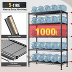 REIBII Storage Shelves, 5-Tire Wire Shelving Load 1000LBS Metal Shelves for Storage Adjustable Garage Shelving Unit Wire Shelf Rack Kitchen Storage Rack Pantry Shelves 31.5''W x 15.7'' D x 71''H