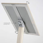 M&T Displays Curved Menu Board, 8.5x11 Inch Pedestal Sign Holder with 8.5x11 Inch Brochure Holder White Pearlic Floor Standing Aluminum Front Loading Easy Open Poster Message Advertisement Post