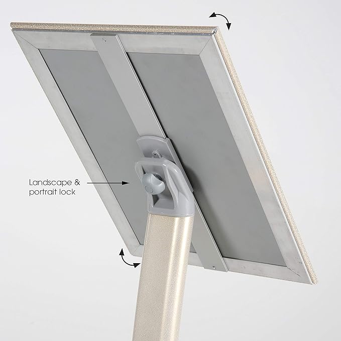 M&T Displays Curved Menu Board, 11x17 Inch Pedestal Sign Holder with 8.5x11 Inch Brochure Holder White Pearlic Floor Standing Aluminum Front Loading Easy Open Poster Message Advertisement Post