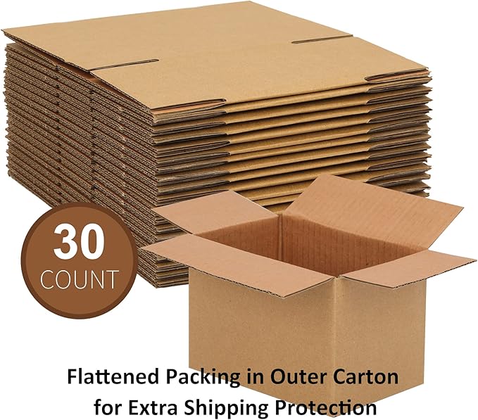 FARRAY Shipping Boxes 6x4x4 inches (Inner Size), 30 Pack Sturdy Kraft Corrugated Small Cardboard Boxes for Mailing Packing, Brown