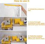 Muf 9 x 65 Feet Plastic Drop Cloth Plastic Sheeting with Masking Tape,Waterproof Protective Masking Film,Prevent Dust Paint for Car,Furniture,Carpet,Floor,1 Pack