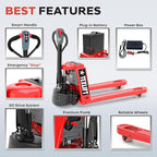 Full Electric Power Pallet Jack – Standard Duty Pallet Truck 4400 Lb Capacity, 48” L x 27” W Fork Size, Plug-in 48V/15A Lithium Battery – Max Lift Height 7.8 Inch - 2 Pack