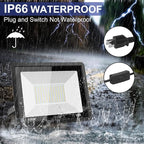 100W LED Flood Light Outdoor, 10000LM Bright Plug-in Flood Lights with Switch, IP66 Waterproof Exterior Security Lights, LED Work Light for Garage, Yard, Garden, Playground, Stadium, Arena