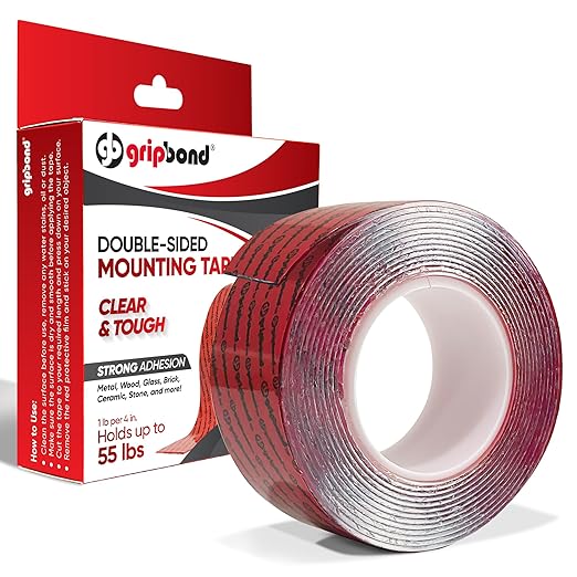 GripBond Clear Double Sided Tape, 1 Roll (18.3 Ft), 1.2”x220” – Clear Mounting Tape for Hanging Picture, Poster, Carpet, Photo Decorations - Nano Adhesive for Home, Office, Indoor & Outdoor Use