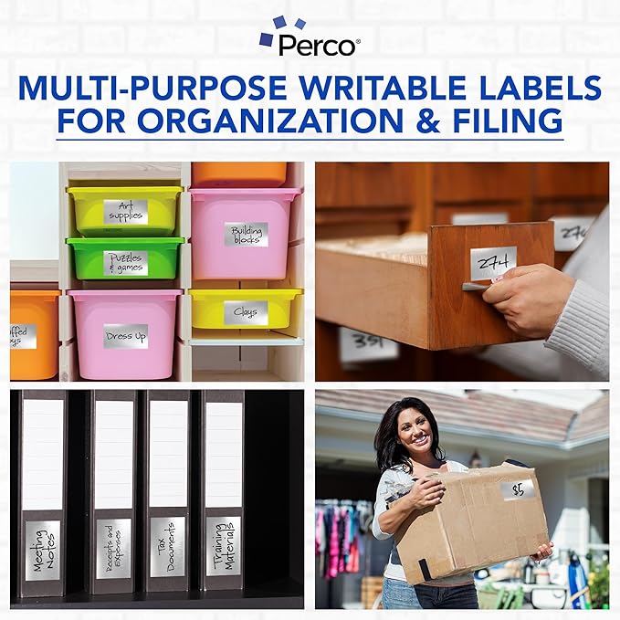 Perco Metallic Silver 3x5 Inch Perforated Sticker Labels — 500 Stickers Per Roll — with Permanent Adhesive for Product Labeling, Gift Boxes, Event Signage, Decorative Packaging & More — Made in USA