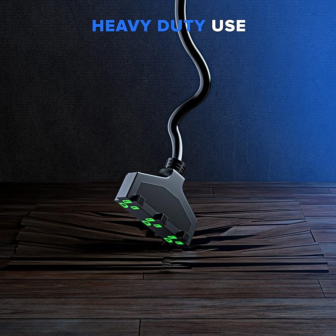 Maximm 12/3 Extension Cord 10 Feet, 12AWG, Black ETL Listed, 3 Prong Plug 3-Outlet SJTW Heavy Duty Indoor, Weather Resistant - Power Cord for Garden, Lawn, Appliances, 10ft