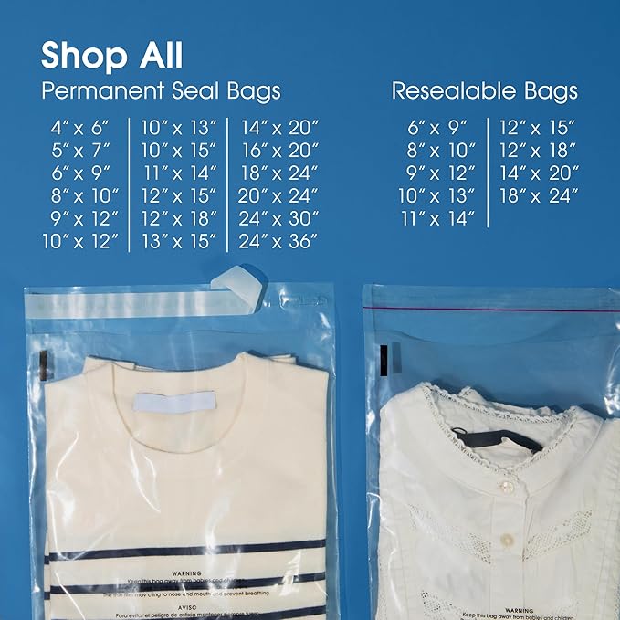 Spartan Industrial - 10” X 13” (200 Count) Self Seal Clear Poly Bags with Suffocation Warning for Packaging, T Shirts - Resealable Glue