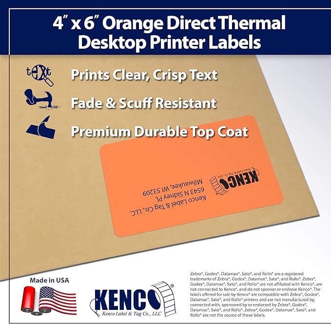 4" X 6" Direct Thermal Perforated Stickers Labels for Shipping Labels, Inventory, and Color Coding - Compatible with Zebra, Rollo, Godex and More (Orange, Pallet)