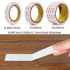 Double Sided Tape 0.39in X 9.85ft，Heavy Duty Removable Mounting Tape, Picture Hanging Adhesive Strips