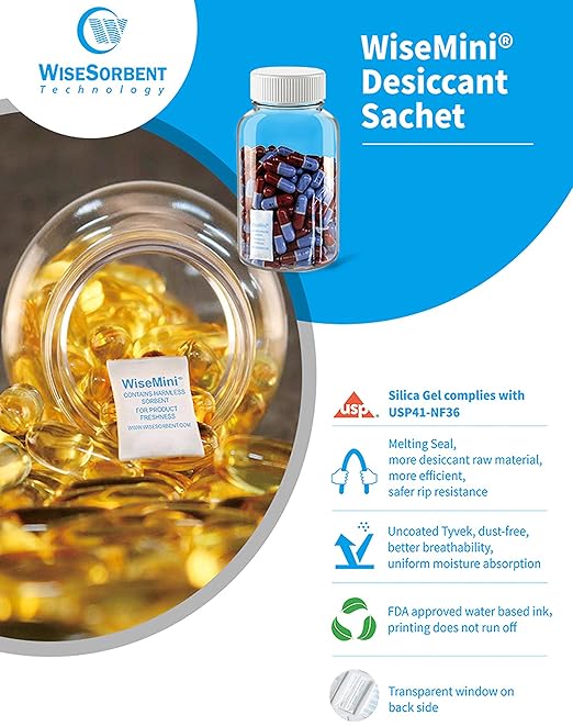 0.5 Gram 11000 Pack Silica Gel Packs, Dessicant Packets, Moisture Absorbers for Food Storage, Food Grade Desiccant Dehumidifiers, WiseMini
