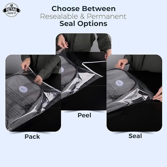 Poly Bags with Suffocation Warning - 20x24 Resealable - 100 Pack - Clear Poly Bags - Retail Supply Co