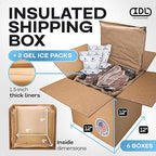 Insulated Thermal Shipping Boxes 12"x12"x12" with 2 Gel Ice Packs, Pack of 6 - USA-Made Cold Food Shipping Box with Absorb Condensation Thermal-Paper Liner - Frozen Food Shipping Kit by IDL Packaging