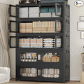 250Gal Exra Large Stackable Storage Bins with Lid, 1000QT Collapsible Storage Box with 6x Wheels, Folding Plastic Cabinet Container with Door Drawer for Home Kitchen Office Dorm, 5Pack Black