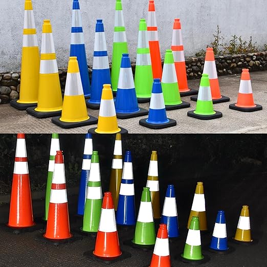 4 Pack 18 Inch Green PVC Traffic Cones Black Base Stable Durable, Parking Lot Driveway School Training Safety Cones Multi-Purpose (4, Green, 18 Inch)