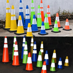 8 Pack 28 Inch Blue PVC Safety Cones Weighted Black Base, Perfect for Sports Field Dividers, Warehouse Use, Parking Management, Road Safety (8, Blue, 28 Inch)