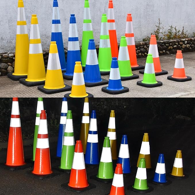 4 Pack 18 Inch Yellow PVC Safety Cones Black Base Stable, Perfect for Parking Practice, Driving School, Construction and Outdoor Sports (4, Yellow, 18 Inch)