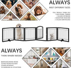 JSB 144-inch Extra Wide 30-inch Tall Dog gate with Door Walk Through, Freestanding Pet Gate for Halls, Stairs & Home, Pet Puppy Safety Dog Fence with 2PCS Support Feet (Black)