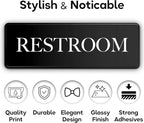 ASSURED SIGNS Restroom Sign - Ideal Bathroom Signs for the Office, Business or Home - 2 Pack - 9" by 3" - Apply to Door or Wall - Nice Bathroom Decor - Strong Double-Sided Adhesives