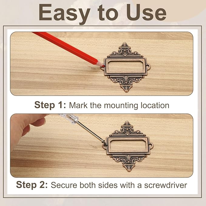 uxcell 5 Pcs Metal Label Holder, 2.2 x 2.4 Inch Small Vintage Card Frame Tag Floral Lace Label Holder with Screws for File Boxes Drawers Door Cabinet Book Shelves, Gold Tone
