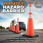 Xpose Safety 36 Inch Orange Slim Line Traffic Cones with 6" & 4" Collars, 24 Pack Multipurpose PVC Plastic Safety Cone for Parking, Soccer, Caution, Kids & Construction - DOT Approved