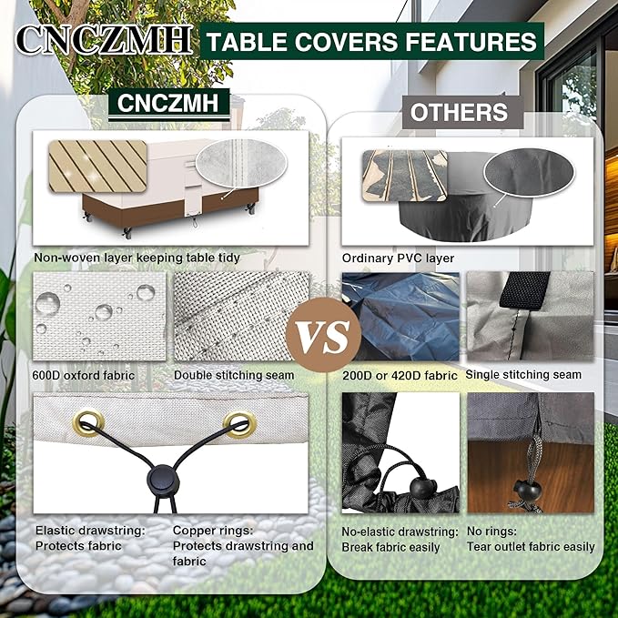 Heavy Duty Patio Furniture Covers Waterproof, 600D Outdoor Furniture Cover Waterproof for Sectional Sofa Couch, Outdoor Dining Table and Chair Set Covers 62''L x 42''W x 28''H, Beige Brown