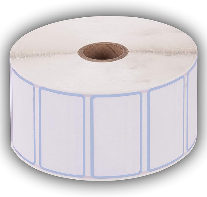 2.25" X 1.25" Direct Thermal Perforated Stickers Labels for Barcodes, Address, Consignment - Compatible with Zebra, Rollo, Godex and More (Blue Border, 1 ROLL)