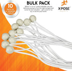 Xpose Safety Bungee Ball Cords 11" 10 Pack Heavy Duty White Stretch Rope with Ball Ties for Canopies, Tarps, Walls, Cable Organization